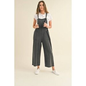 Miou Muse Charcoal Tencel Jumpsuit Overalls Wide Leg Crop M
